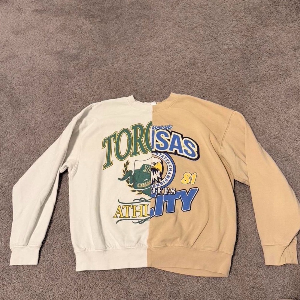 H&M Two-Tone Graphic Crewneck Sweater - White and Tan